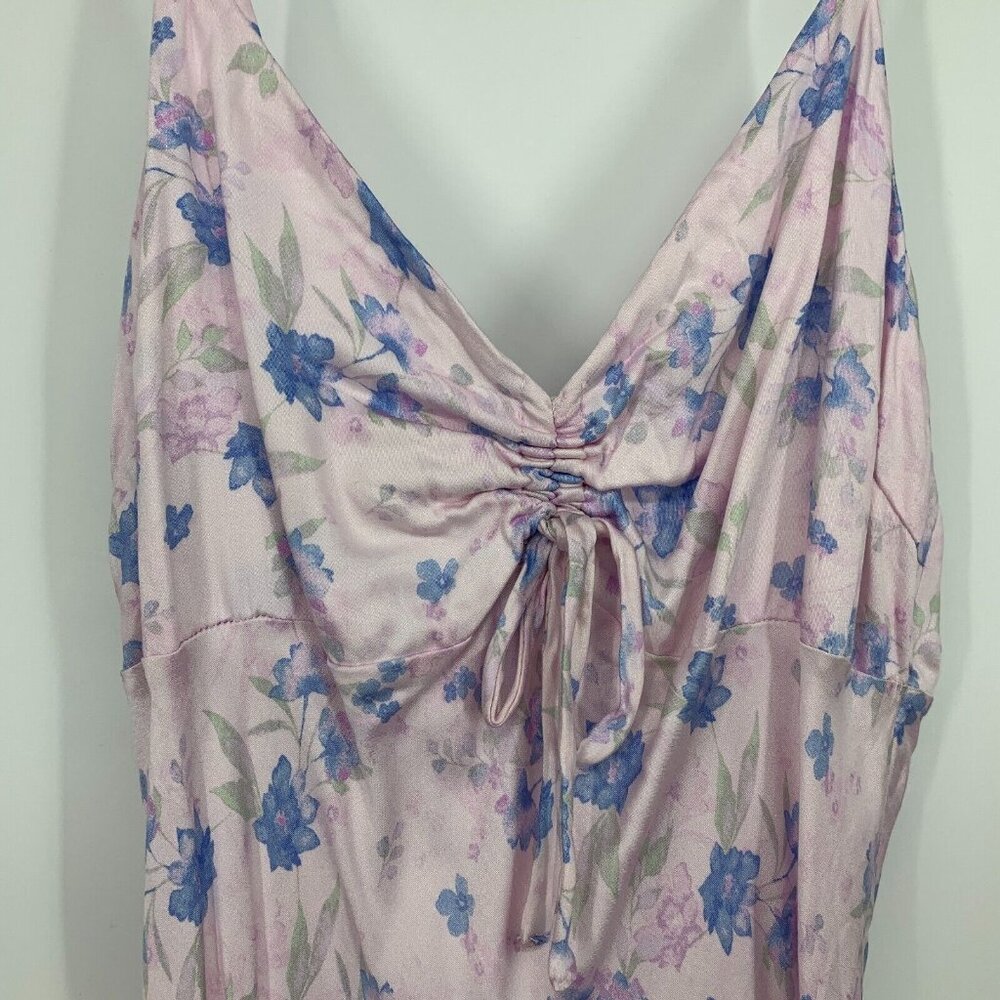 Wild Fable Slip Dress Maxi Pink Floral Ruched VNeck Sleeveless NWT - Picture 6 of 13